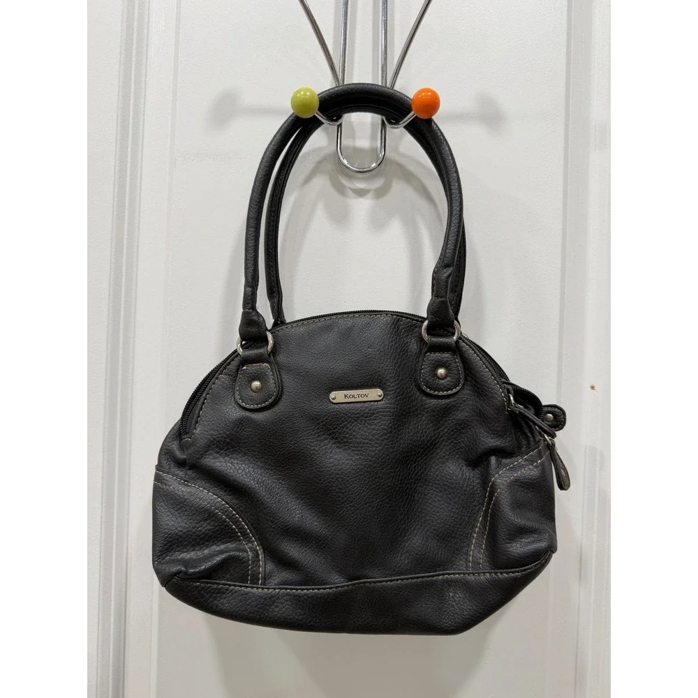 KOLTOV Black Faux Leather Satchel Handbag Shoulder‎ Bag Purse